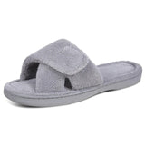 Comwarm Chaussons Fourrés pour Femmes, Souples, Bout Ouvert, Mousse à Mémoire de Forme, Antidérapants, Pantoufles en Peluche, Sandales d'Intérieur Réglables en Tissu Éponge