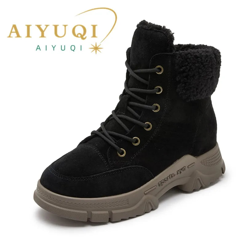 AIYUQI Snow Boots Women 2025 new Women Winter Shoes Non-slip Flat Large Size Real Leather Women Ankle Boots
