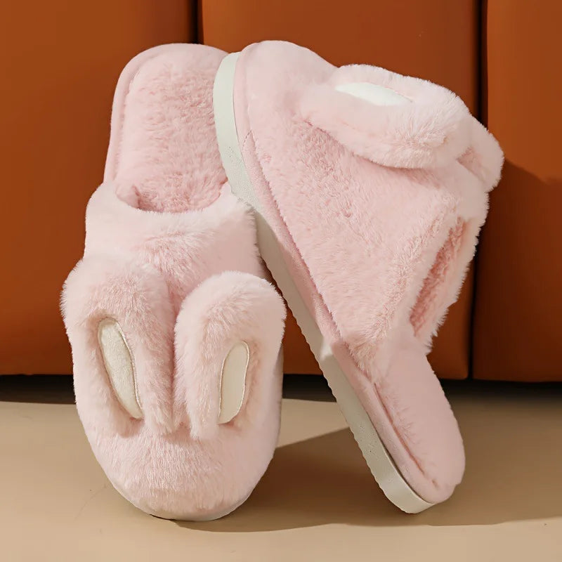Women Cotton Slippers 2024 Winter Plush Cute Rabbit Comfortable Anti Slip Home Indoor Floor Warm Cartoon Slippers Chanclas Mujer
