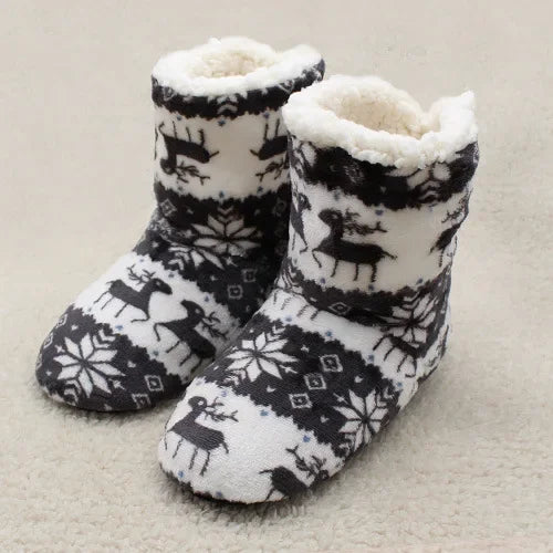 House Fluffy Slipper Womens Winter Warm Christmas Elk Fur Contton Plush Anti Skid Grip Sole Indoor Home Female Room Shoes Boots