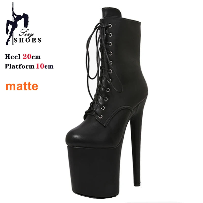 Fast Shipping NEW Black 8 Inch High Platform Stripper Heels Pole Dancing Ankle Boots Sexy Knight Female High Heels Ladies Shoes