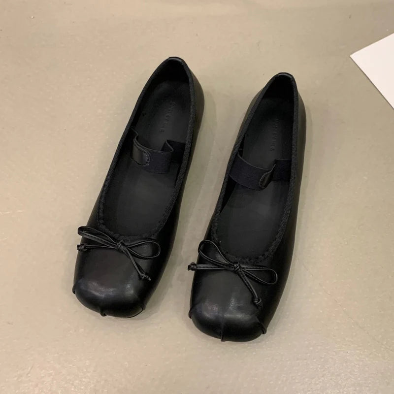 2023Luxury Satin Silk Ballet Shoes Woman Classic Square Toe Bowtie Elastic Band Ballerina Flats Ladies Soft Loafers