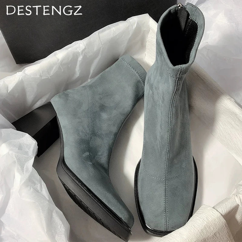 High Heels Women Ankle Boots Suede Chunky Fashion Shoes Trend Woman Designer Pumps Snow Boots Luxury Female Shoes