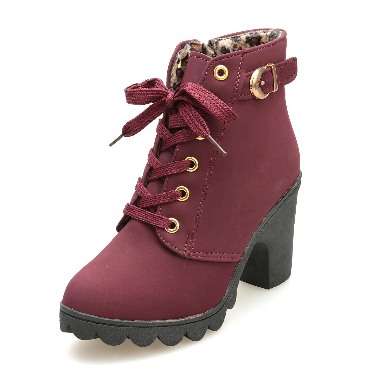 Boots Women Shoes Women Fashion High Heel Lace Up Ankle Boots Ladies Buckle Platform Artificial Leather Shoes bota feminina2021