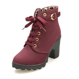 Boots Women Shoes Women Fashion High Heel Lace Up Ankle Boots Ladies Buckle Platform Artificial Leather Shoes bota feminina2021
