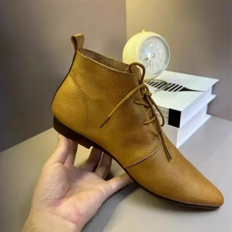 British Style Lace Up Boots for Women 2024 Winter New Women's  Soft Casual Leather Shoes Simple and Versatile Ladies