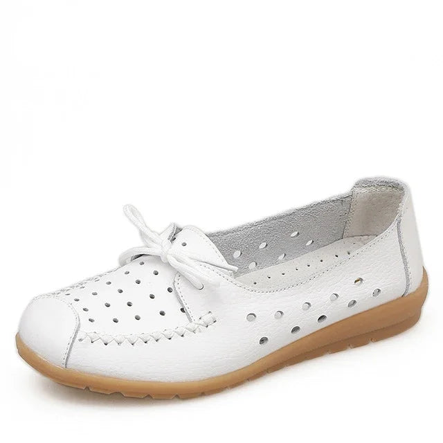 BEYARNE   Summer women flats shoes women genuine leather shoes ladies Cutout Slip on ballet flats loafers ballerina flats