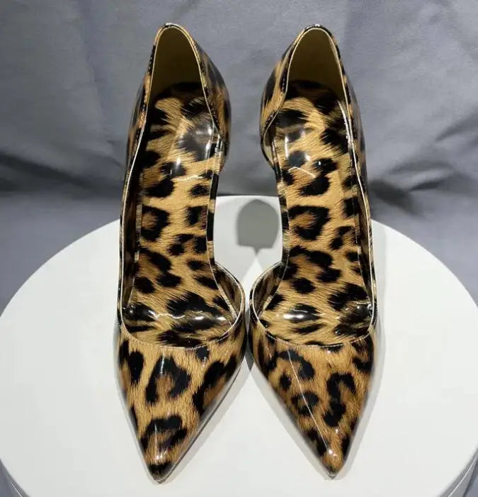 D'Orsay & Two-Piece  All for Leopard Patent Leather Women Pumps 12cm Stiletto High Heels Slip On Party Sexy Shoes Women 44 45