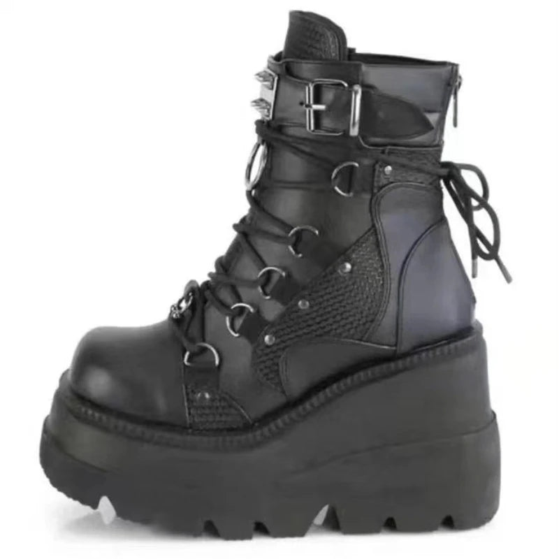 Women's Boots 2022 Autumn Women Ankle Boots Platform Wedges High Heels Short Boots New Fashion Design Zip Cosplay Shoes of Women