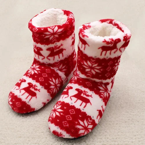 House Fluffy Slipper Womens Winter Warm Christmas Elk Fur Contton Plush Anti Skid Grip Sole Indoor Home Female Room Shoes Boots