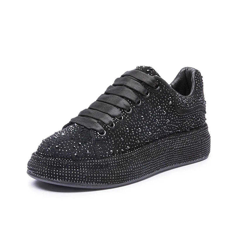 Baskets de créateur pour femmes 2023, nouvelles chaussures vulcanisées à strass brillants pour femmes, chaussures décontractées à plateforme tendance pour l'automne