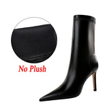 Bottes en cuir à talons hauts pour femmes, 7,5 cm, 10 cm, bottines courtes à talons bas, chaussures d'hiver chaudes et pointues en peluche