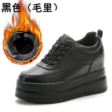 Genuine Leather Women Platform Air Mesh Hollow Sneakers Spring Casual Vulcanized Wedge Shoes Ladies Thick Bottom Court Sneakers