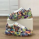 Women's Casual Sneakers 2023 Fashion New Painted Graffiti Lace Up Sports Shoes for Women Flat Pu Leather Ladies Running Shoes