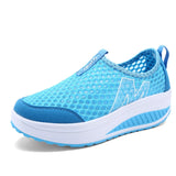Women Mesh Flat Shoes Sneakers Women Swing Wedge Hollowed Out Slip-on Shoes Women Platform Breathable Lightweigt Vulcanization
