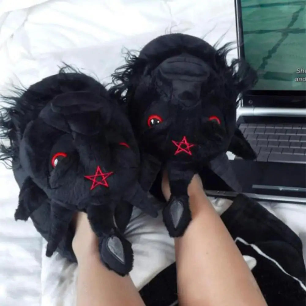 Spooky Halloween Ghostly Plush Slippers Highland Cow Rabbit Four Eyes Animals Shoes Indoor House Black Soft Funny Slipper Kids