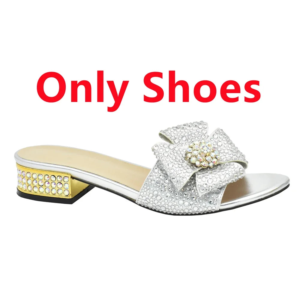 Italian Shoes and Bags Matching Set Decorated with Rhinestone Shoes for Women 2024 Designer Luxury Low Heels Slip On Party Pumps