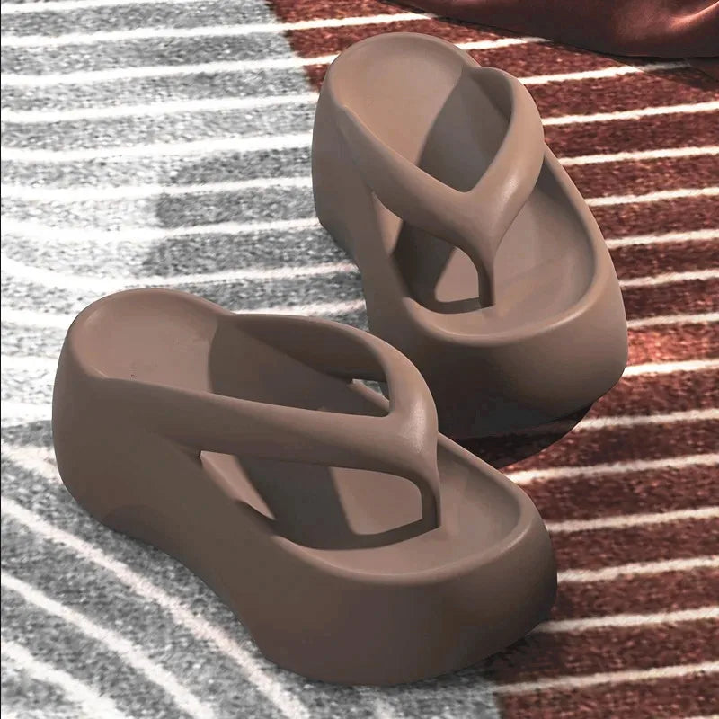 Chaussons à semelles épaisses de 7,0 cm, hauteur surélevée, pour femmes, à porter à l'extérieur, pour l'été 2024, pour la maison, la plage