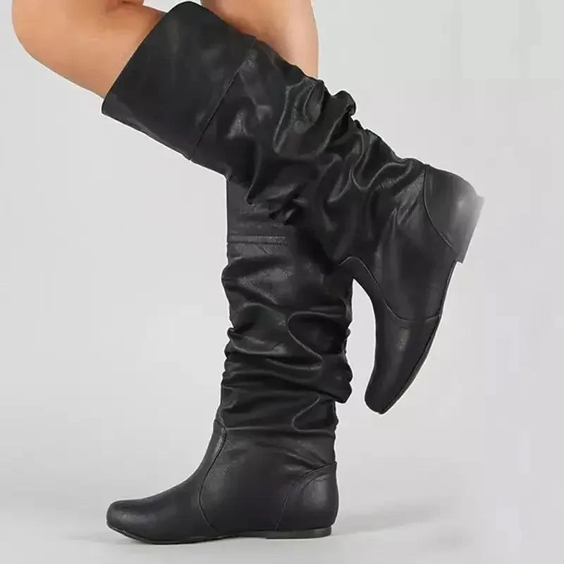 2023 Mid-Calf Boots Women Flat Shoes Spring Autumn Women High Boots Long Western Cowboy Boots Women Footwear Large size 35-43