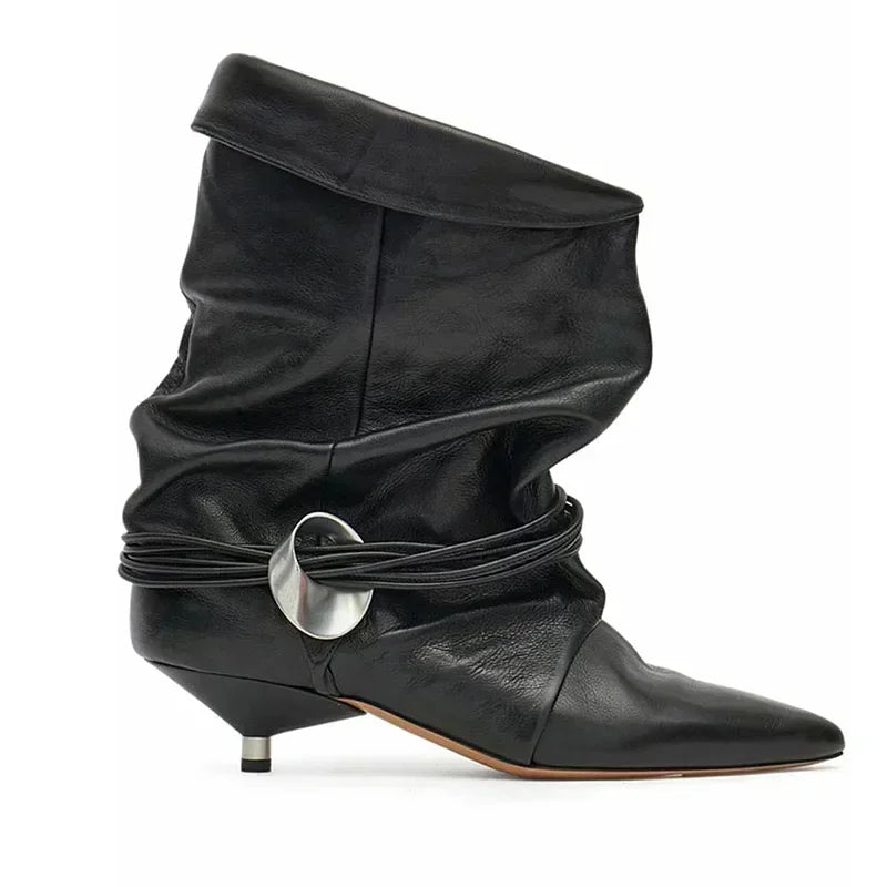 Autumn and Winter New Women's Slim Heel Short Boots, European and American Fashionable Pointed Low Heel Plus Ankle Boots