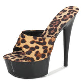 LTARTA Catwalk Model Talons hauts fins avec plateforme noire sexy Talons de 15 cm Sandales à talons ultra-hauts imprimé léopard LFD