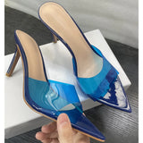 Neue Sommer-Sandalen für Damen mit hohen Absätzen, einfache, transparente Hausschuhe mit hohen Absätzen, Stiletto-Spitze, offene Hausschuhe, Pantoletten