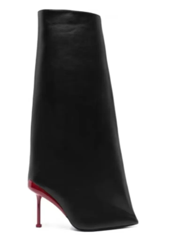 2024New Designer Slender High Heels Knee Length Women's Boots Fashion Walk Party Women's Large Mid Size Boots Autumn and Winter