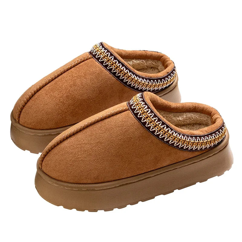NEW Winter Woman Slippers Plush Interior Anti Slip Sole Thick Bottom Embroider Fashion  Warm Slippers Use Indoor Outdoor