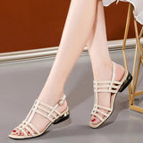 Patent Leather Black Sexy Women's Sandals Comfort Open-Toes Buckle Strap Roman Shoes Retro Non-Slip Office Shoes Plus Size 35-41