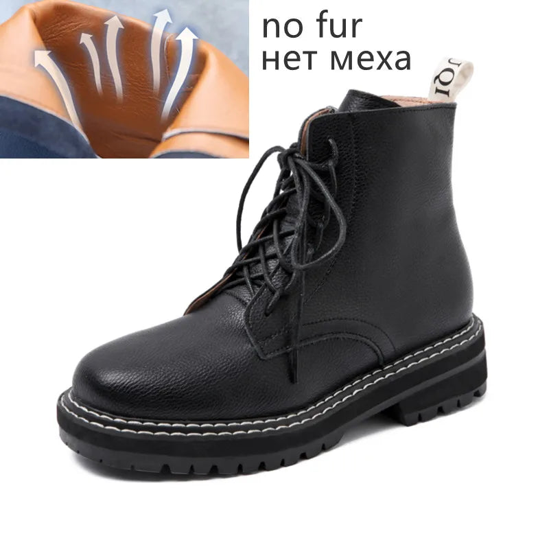 DIMANYU Women Ankle Boots2024 New Genuine Leather Winter Thick With Fur Ladies Short Boots Motorcycle Martn Boots Women