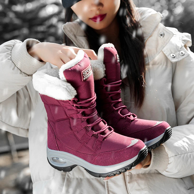 Moipheng Women Boots Winter Keep Warm Quality Mid-Calf Snow Boots Ladies Lace-up Comfortable Waterproof Booties Chaussures Femme