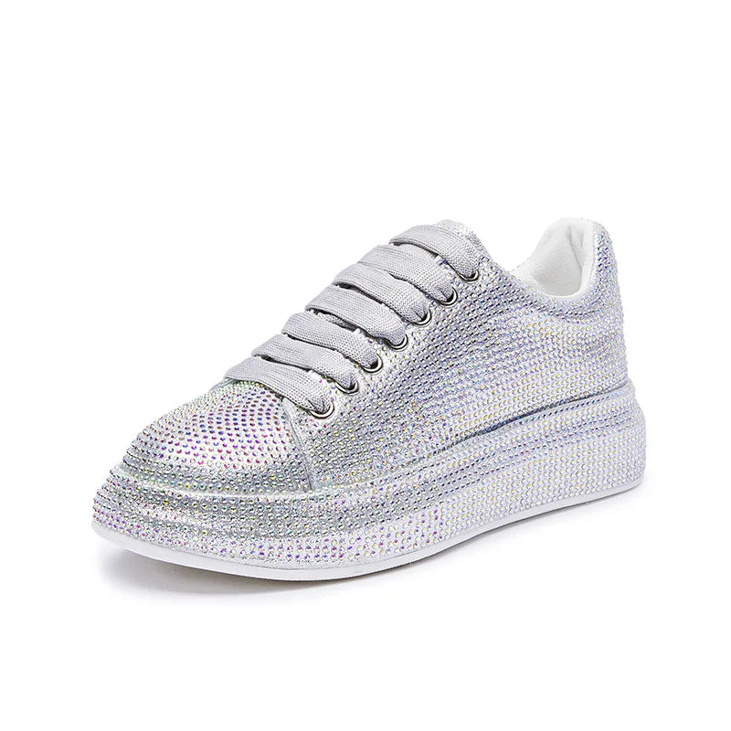 Baskets de créateur pour femmes 2023, nouvelles chaussures vulcanisées à strass brillants pour femmes, chaussures décontractées à plateforme tendance pour l'automne