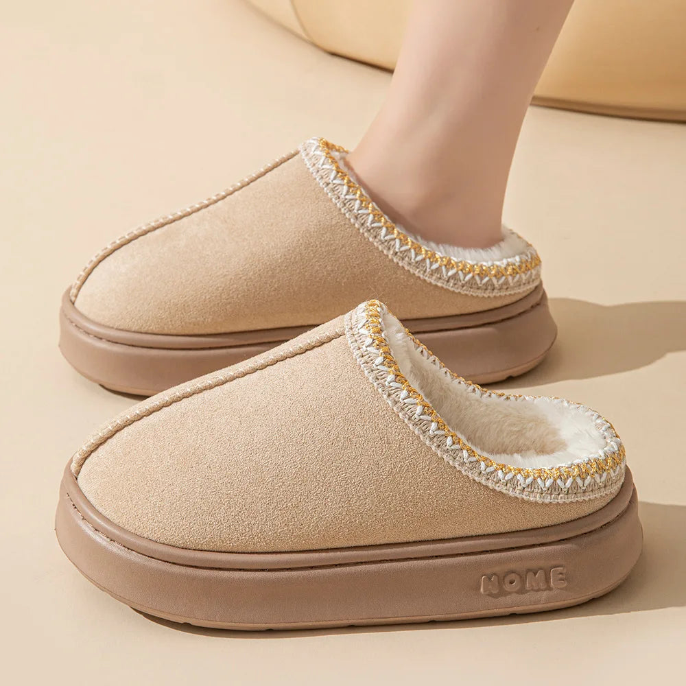 Plattform Flauschige Hausschuhe Frauen Haus Wohnungen Mode Plüsch Winter Designer Schuhe Damen Hause Elegante Casual Schuhe Große Größe