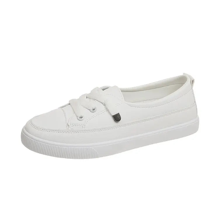 Comemore Comfortable Women's Casual Flat White Lace-up Shoes Summer Vulcanized Sneakers Ladies Light Soft Shallow Mouth Loafers