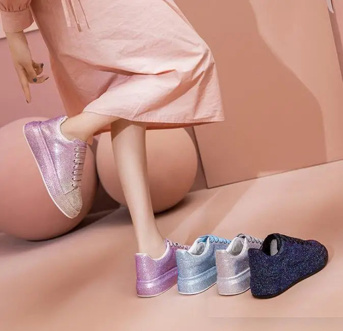 Designer Sneakers for Women 2023 New Spring Shiny Rhinestones Women's Vulcanize Shoes Fashion Autmn Platform Casual Shoes Female