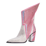 Bottes courtes à gros talons pour femmes, nouvelle collection, à tête pointue, sexy, boîte de nuit, Europe et Amérique, éclair, eau, diamant