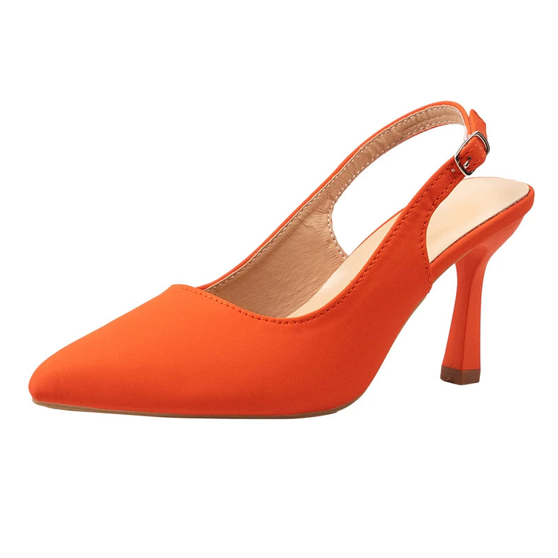 Summer High Heeled Sandals Pointed High Heeled Hollow Women's Shoes Buckle Fashion Rose Orange High Heeled Sandals