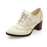 Escarpins à bout rond et talons en bois de 5,5 cm pour femmes, style brogue, style étudiant, sculpté, rétro, à lacets, classiques, printemps, nouveauté 2023