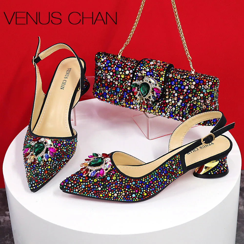 Blue Color Italian Design Party Shoes With Matching Clutch Bag Hot African Wedding With Women Heel Shoes And Bag Set Party