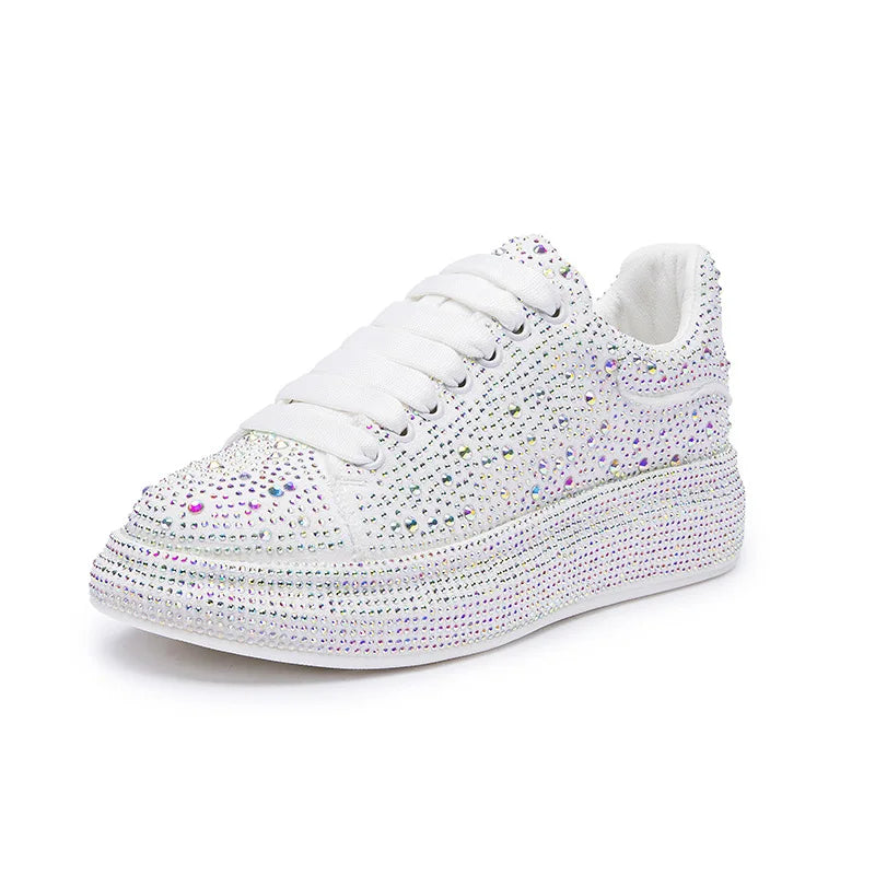 Baskets de créateur pour femmes 2023, nouvelles chaussures vulcanisées à strass brillants pour femmes, chaussures décontractées à plateforme tendance pour l'automne