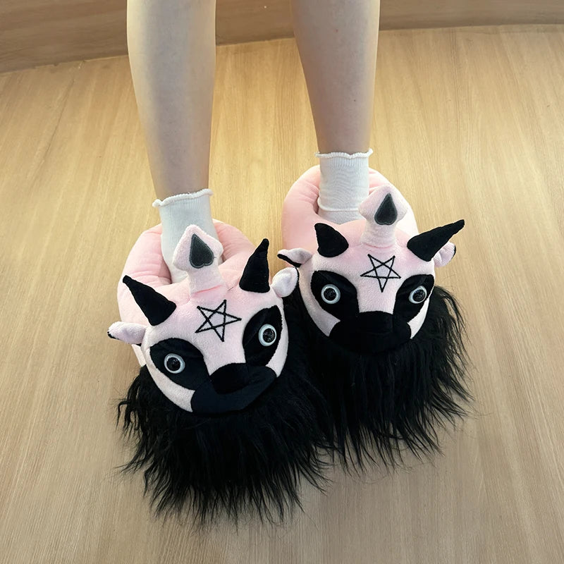 Highland Cow Diablo Series Plush Slippers Horror Fluffy House Shoes Horrific Dark Lord King Slippers Graduation Birthday Gifts