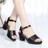 Women Fashion Spring & Summer Black Hollow Out Square Heel Sandal Shoes Zapatos De Mujer Lady Classic Peep Toe Heel Shoes A43