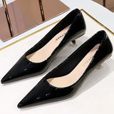 Women Fashion Sexy 4.5cm High Heels Pumps Layd Low Kitten Heels Shallow Pointed Toe Spring Bright Glossy Leather Red Nude Shoes