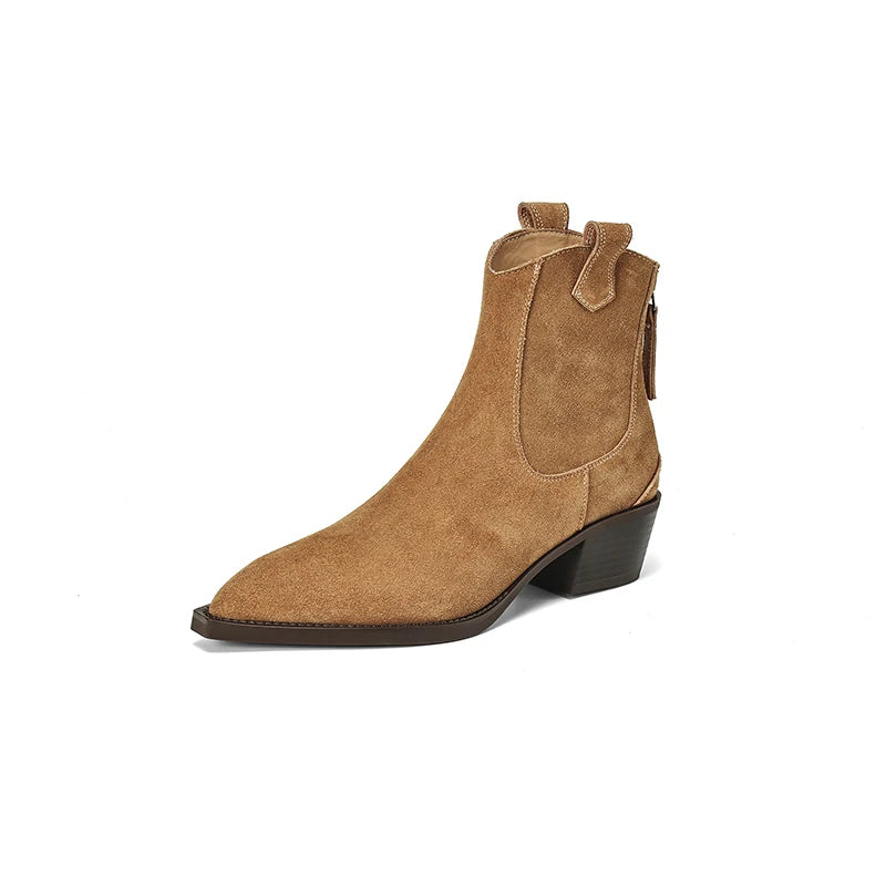 2024 Winter Classic Chelsea Boots for Woman Cow Suede Pointy Toe Wedge Heel Ankle Boots Simple Comfortable Cowboy Boots Female