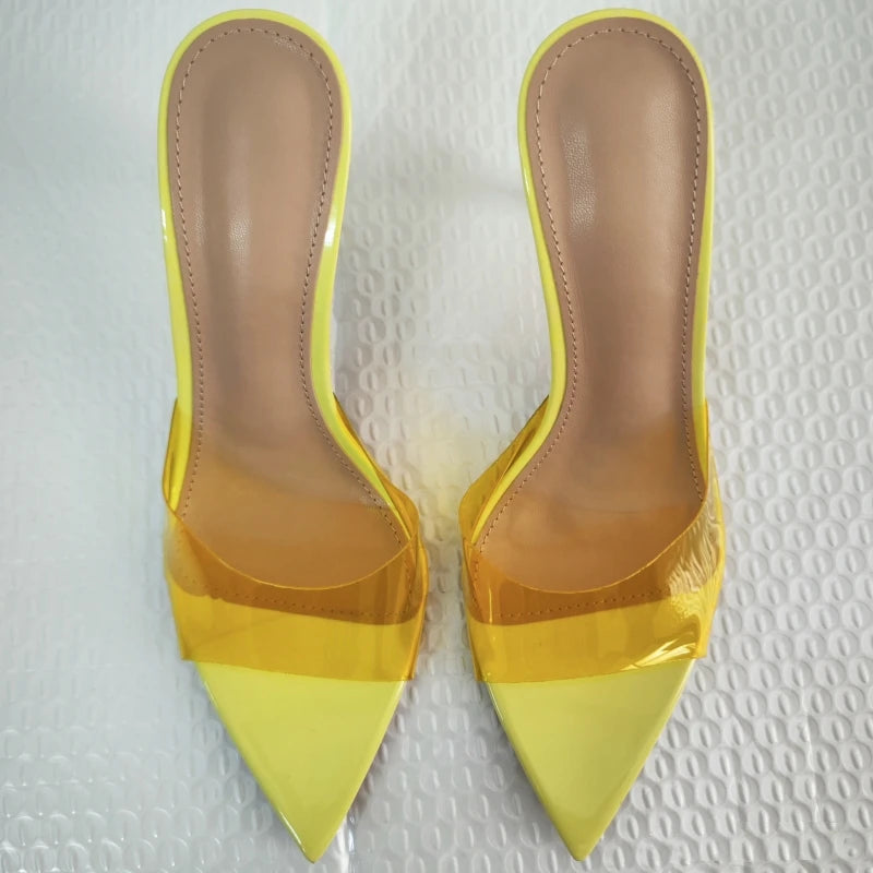 Neue Sommer-Sandalen für Damen mit hohen Absätzen, einfache, transparente Hausschuhe mit hohen Absätzen, Stiletto-Spitze, offene Hausschuhe, Pantoletten