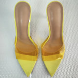 Neue Sommer-Sandalen für Damen mit hohen Absätzen, einfache, transparente Hausschuhe mit hohen Absätzen, Stiletto-Spitze, offene Hausschuhe, Pantoletten