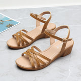 Summer Orthopedic Sandals Woman Wedge Mid Heel Elegant Womens Sandals Soft Bottom Comfortable Low Heel Shoes for Women Flat New