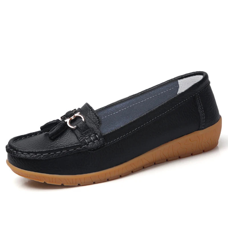 Women Flats Fashion Wedge Genuine Leather Ballerina Shoes Women Slip On Nurse Shoes Moccasins Breathable Shoes Female Plus Size