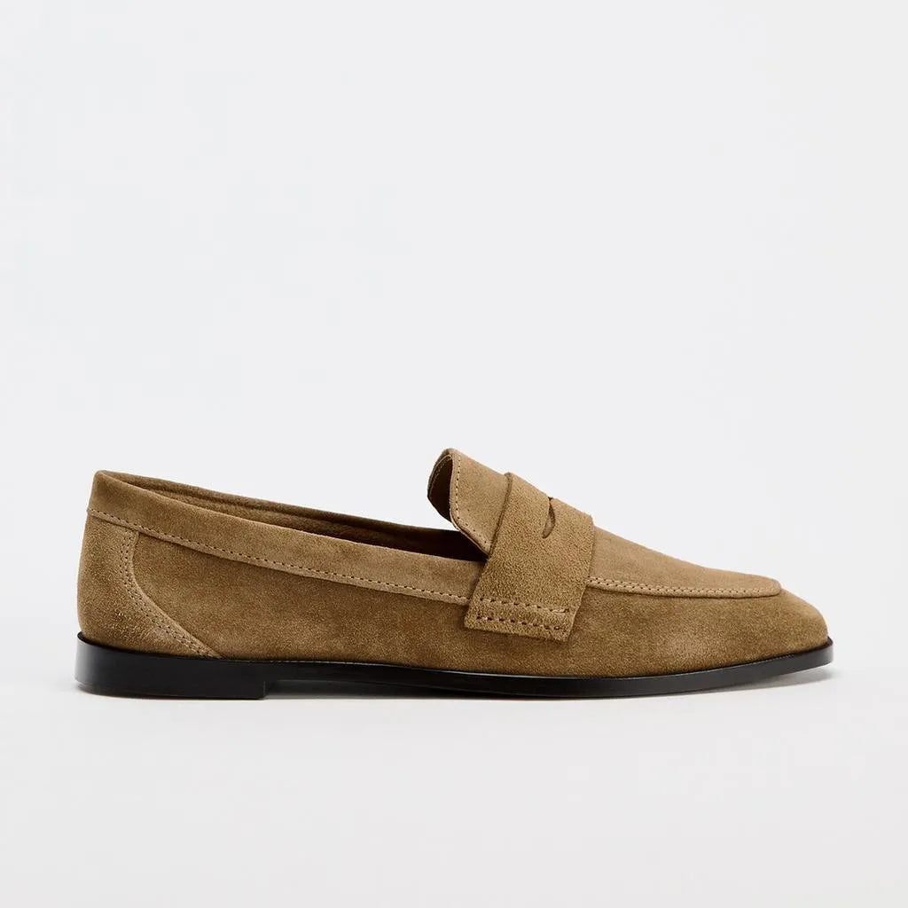 TRZA 2024 Autumn New Women's Shoes Brown suede imitation flat leather boat shoes Mid mouth round toe casual loafers