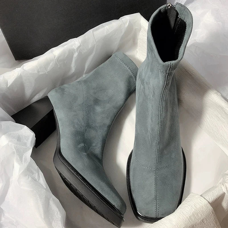 High Heels Women Ankle Boots Suede Chunky Fashion Shoes Trend Woman Designer Pumps Snow Boots Luxury Female Shoes